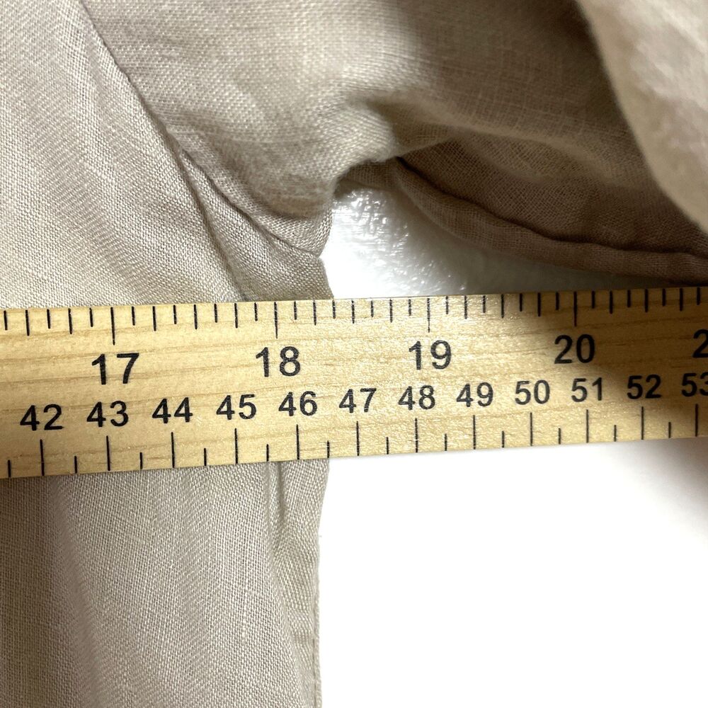 Mango Women's Puff Sleeve 100%  Linen Beige Midi Button Down Dress Sz XS Casual - Picture 4 of 8